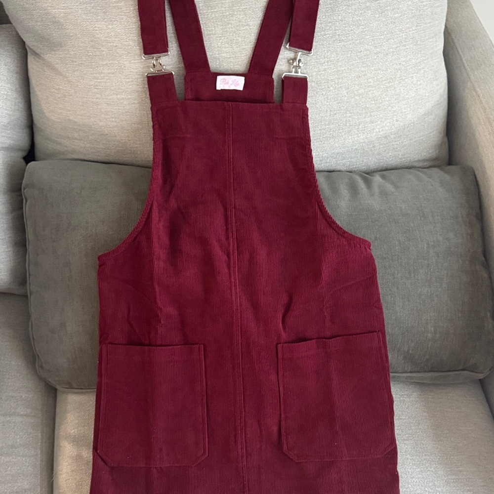 Pink Lily Burgundy Corduroy Pinafore Dress New Without Tags